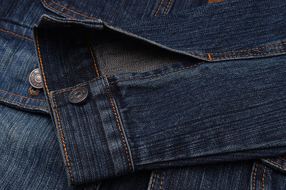 Color-Block Washed Denim Motorcycle Jacket – Retro Workwear Loose Casual Coat