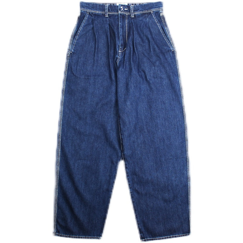 IndigoWhale High-Rise Button-Washed Denim Chino Jeans – Loose Straight Chino Style