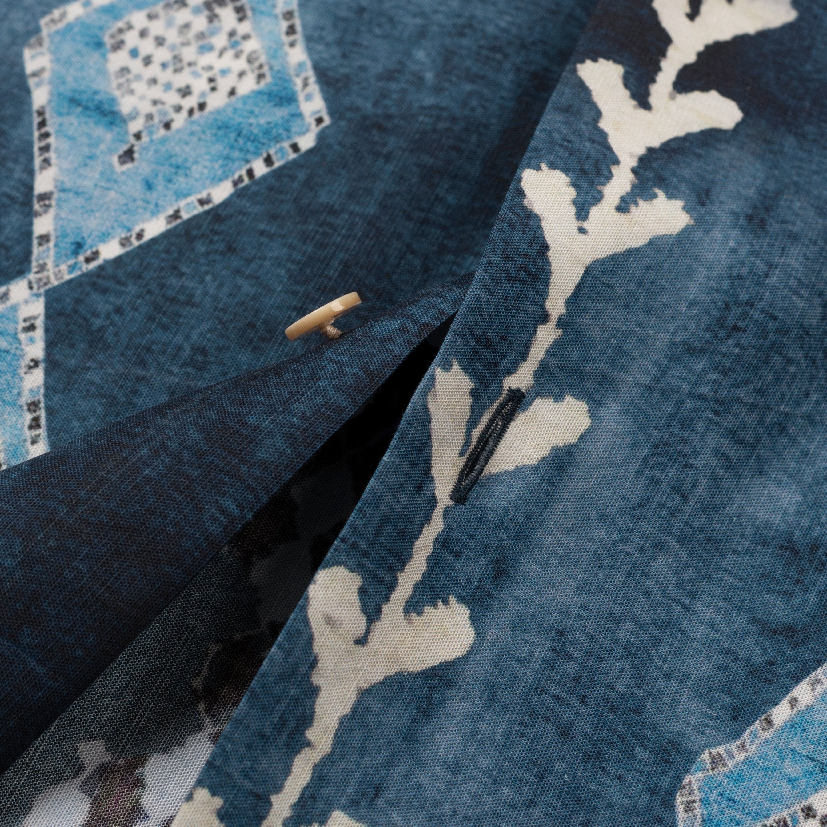 Cuban Collar Vintage Short Sleeve Shirt Hawaiian Print Tencel Ramie Shirt American Casual