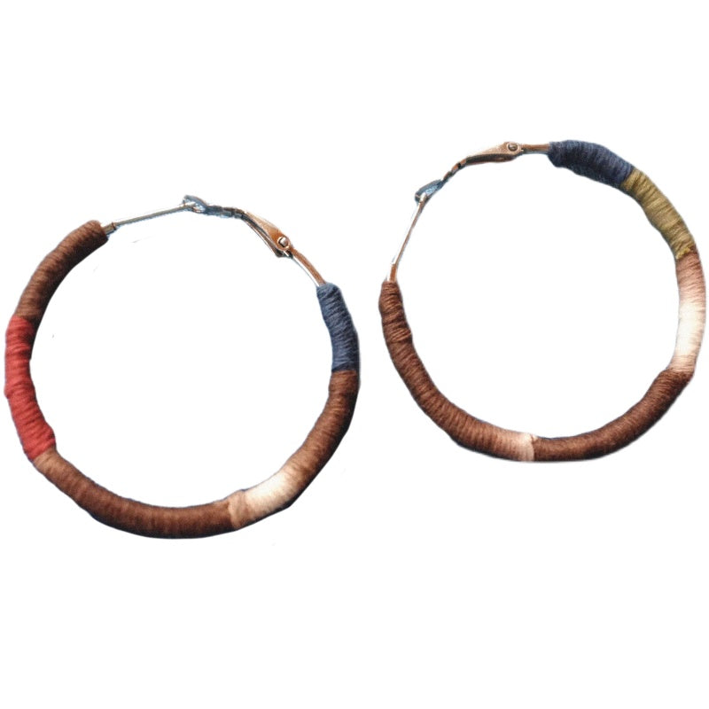 Original Earrings Persimmon Dyed Handmade Plant-Dyed Cotton Thread Niche Geometric Circle High-End Earrings