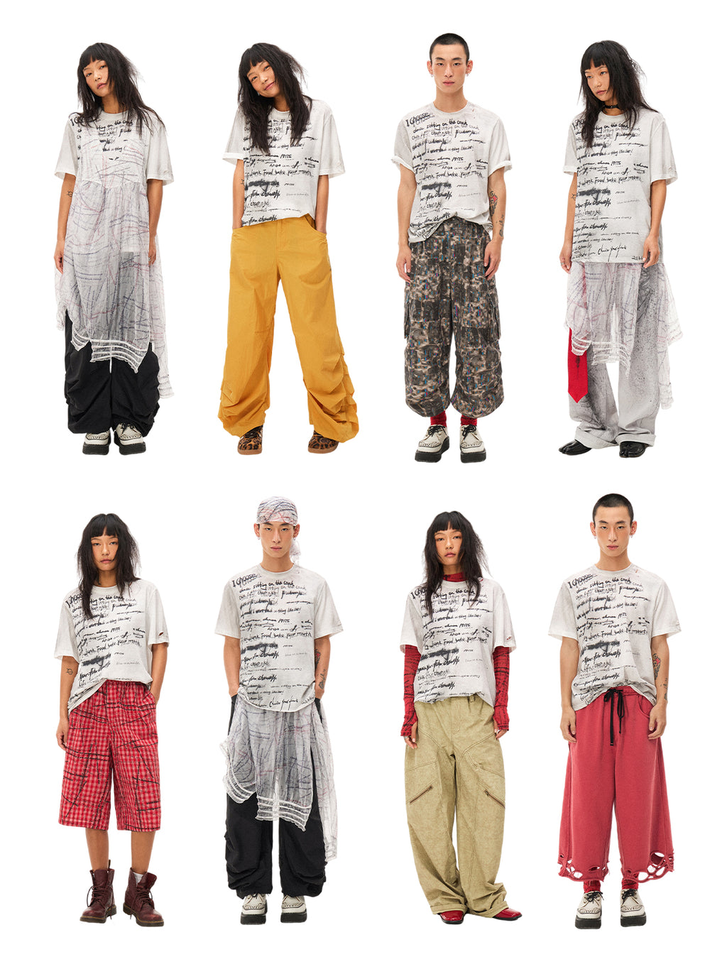 Handwritten Print Soft Skin-friendly Distressed Loose Short Sleeve T-shirt