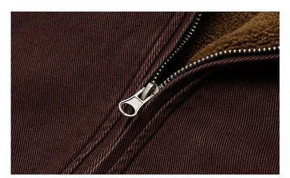 Men's Japanese Retro Lamb Wool Jacket - Thickened Stand Collar Couple Cotton Coat