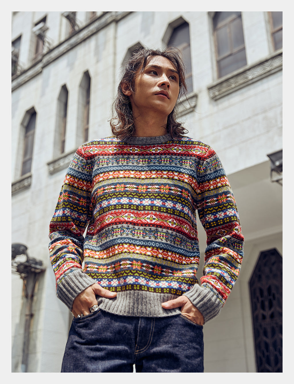 Fair Isle Merino Wool Crew Neck Sweater – Vintage British Retro (Unisex)