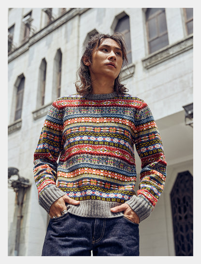 Fair Isle Merino Wool Crew Neck Sweater – Vintage British Retro (Unisex)