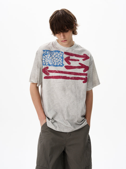American Retro Dirty Short Sleeve T-Shirt for Men Ins Trendy Brand Fashion Cool Niche Top Couple Tee