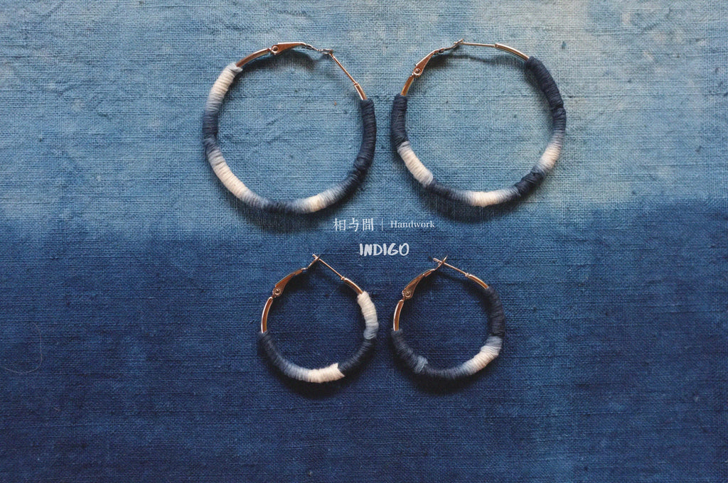 Original Earrings Handmade Blue Dye Plant-Dyed Cotton Thread Niche Geometric Circle High-End Earrings