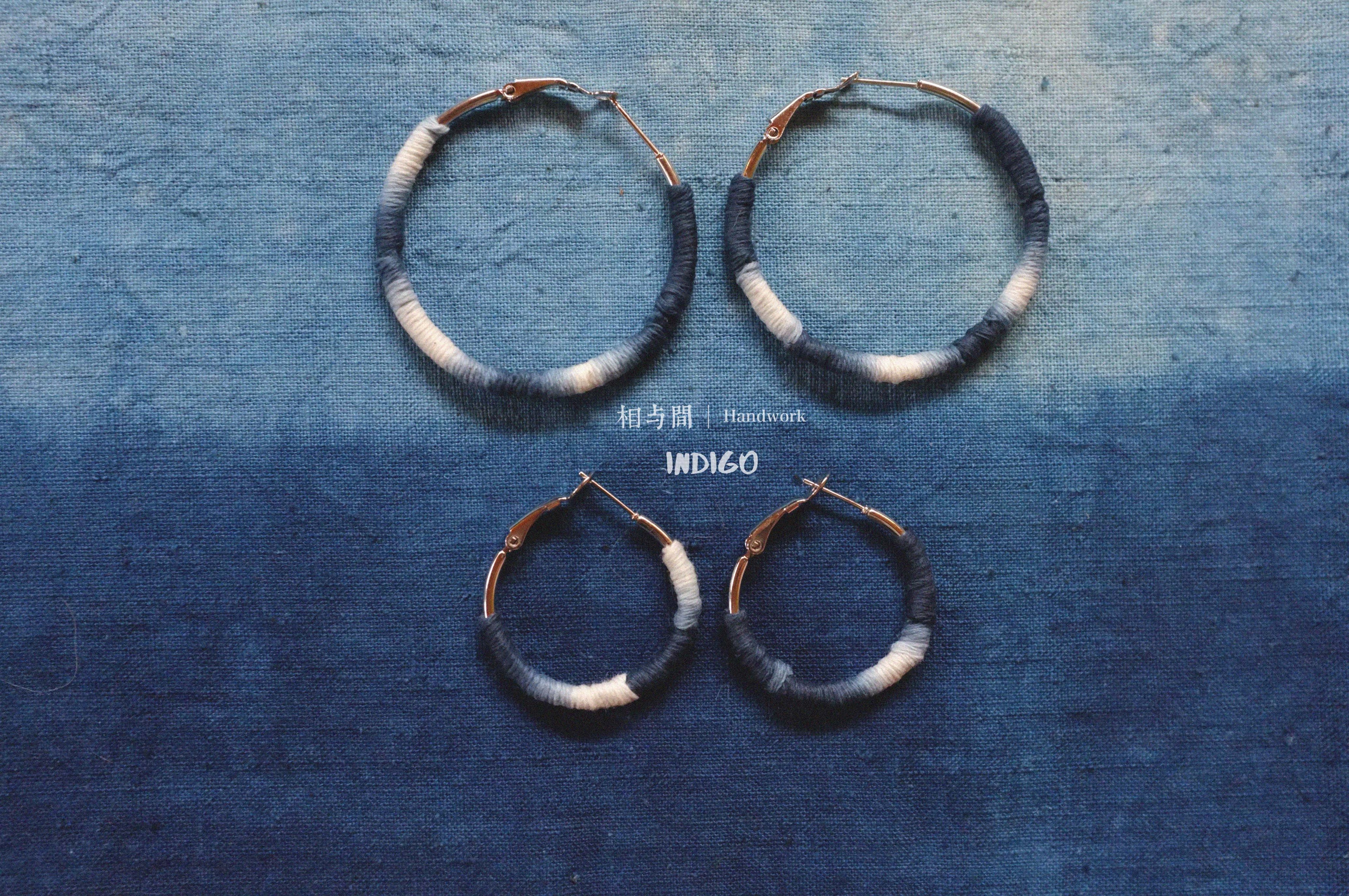 Original Earrings Handmade Blue Dye Plant-Dyed Cotton Thread Niche Geometric Circle High-End Earrings