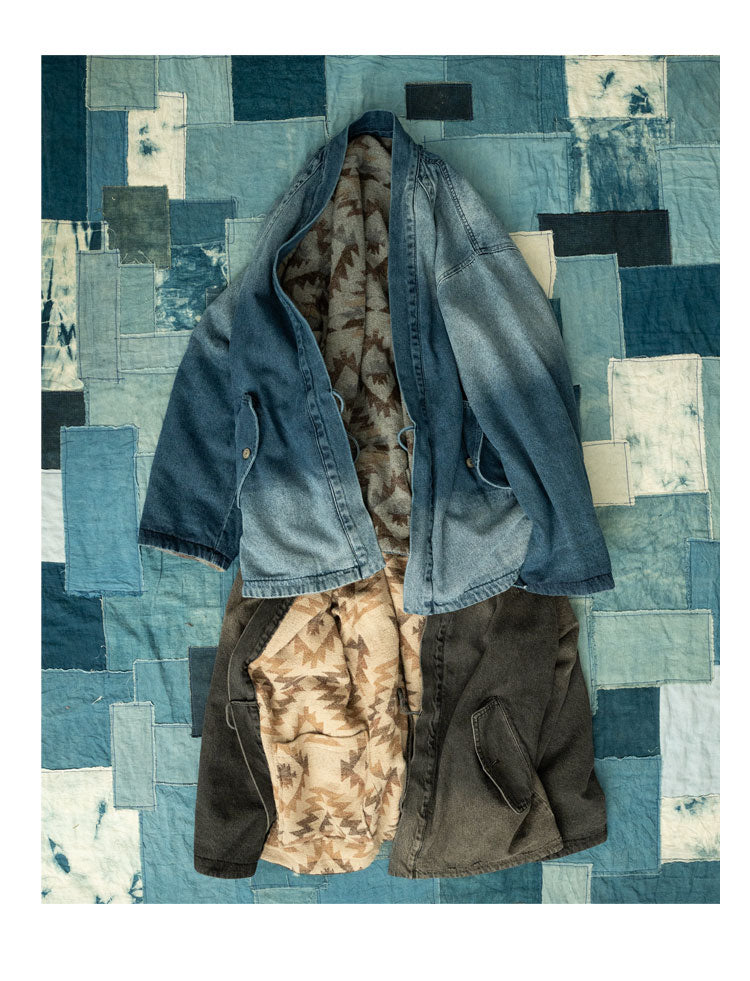 Vintage Ethnic-Style Reversible Denim Jacket – Japanese Retro Unisex Coat