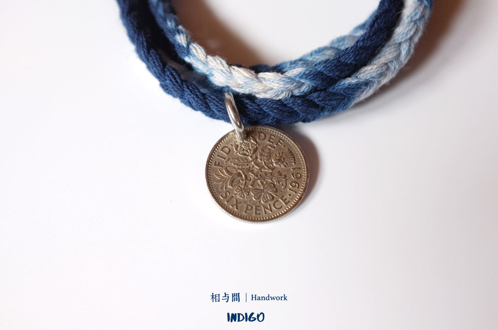 Sixpence Lucky Coin Blue Dyed Woven Bracelet Amekaji Indigo National Trend Couple Bracelet
