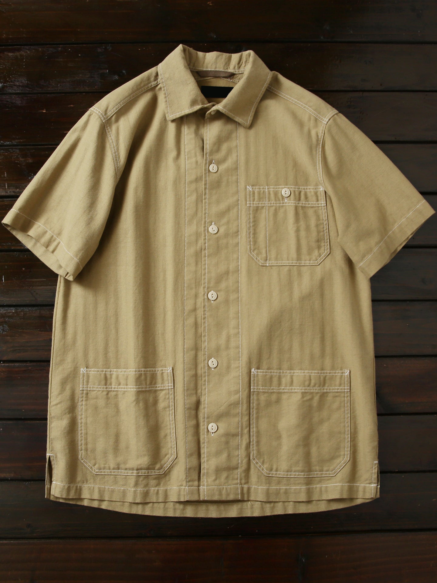 100% Cotton Herringbone Summer Men's Loose Casual Short Sleeve Work Shirt Top