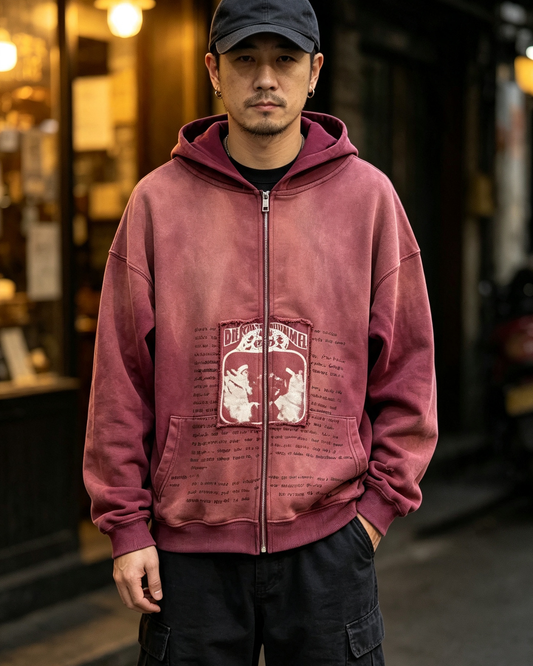 Washed Distressed Zip-Up Hoodie – Men's Oversized Casual Sweatshirt Jacket