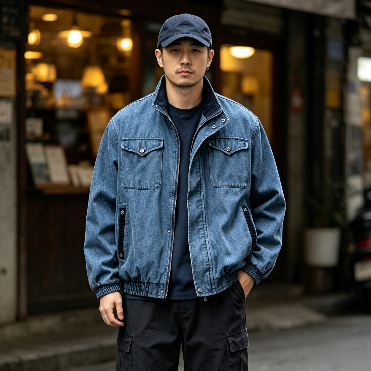 Japanese Workwear Multi-Pocket Stand Collar Jacket – Loose Oversized Men's Coat