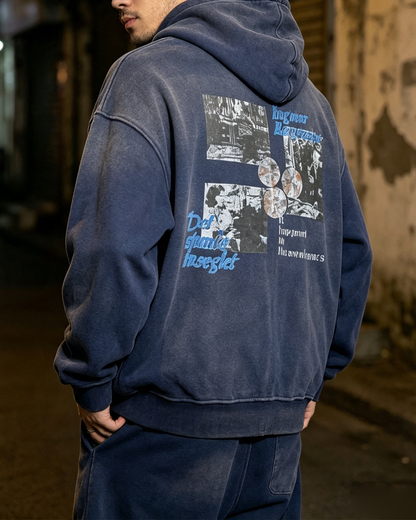 Vintage Faded Fleece Zip-Up Graphic Hoodie – Men's Oversized Navy Sweatshirt – Japanese vintage | yamalin clothes | Yamalinclothes