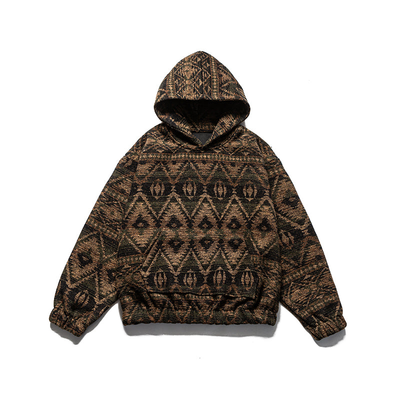 Retro Ethnic Color-Block Heavyweight Hoodie – National Trend Unisex Streetwear