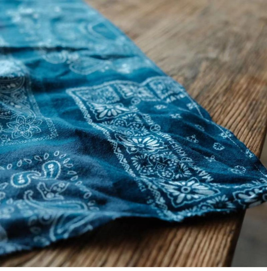Cashew Flower Patchwork Baijia Cloth Printed Washed Blue Dyed Indigo Square Scarf Handkerchief Headscarf American Retro Motorcycle