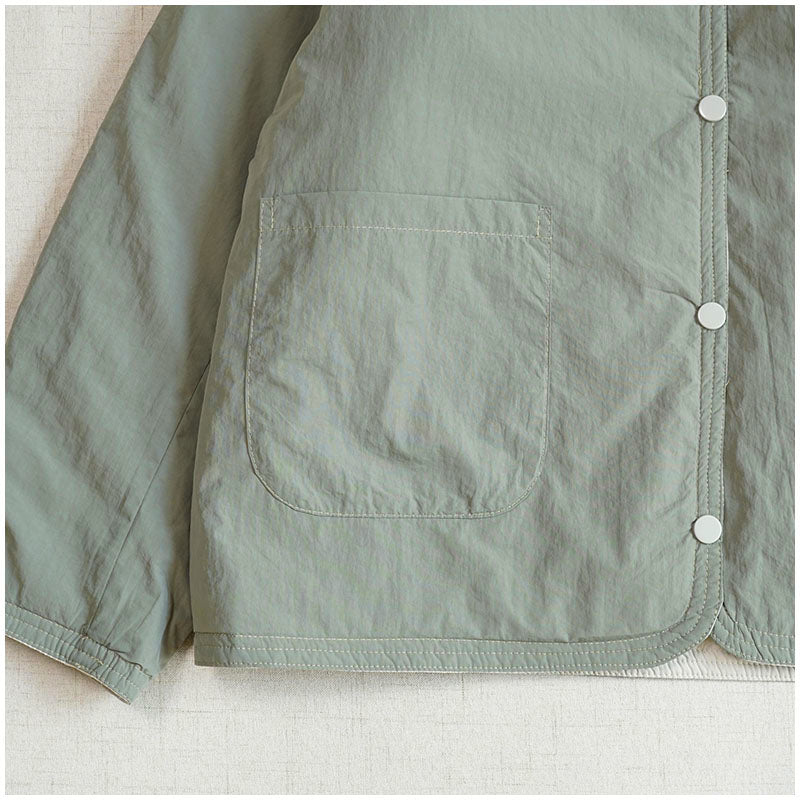 Reversible Quilted Cotton Jacket – Lightweight Loose Fit with Round Neck for Spring/Autumn