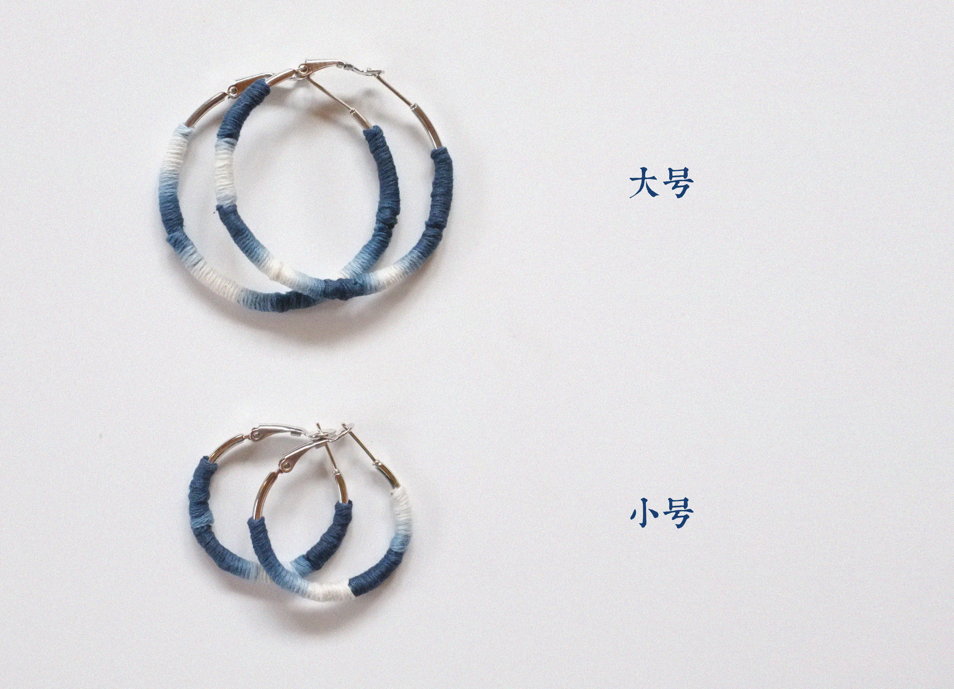 Original Earrings Handmade Blue Dye Plant-Dyed Cotton Thread Niche Geometric Circle High-End Earrings