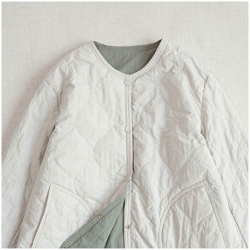 Reversible Quilted Cotton Jacket – Lightweight Loose Fit with Round Neck for Spring/Autumn