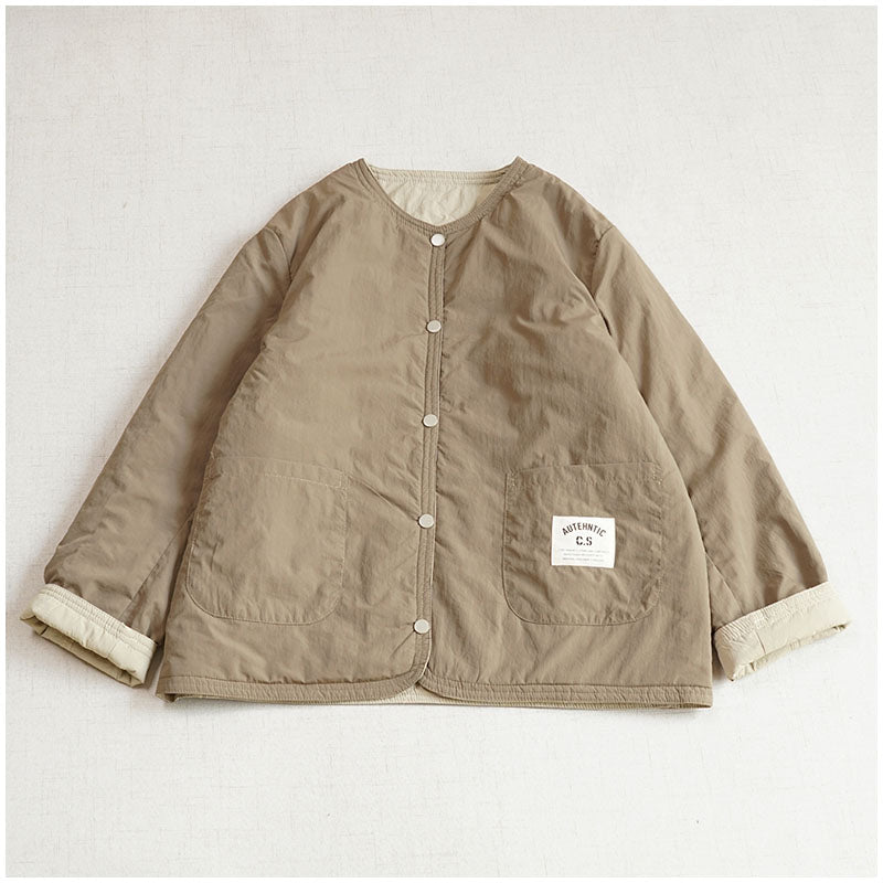 Reversible Quilted Cotton Jacket – Lightweight Loose Fit with Round Neck for Spring/Autumn