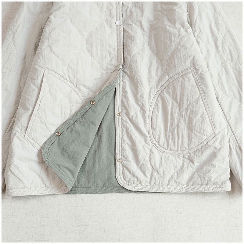 Reversible Quilted Cotton Jacket – Lightweight Loose Fit with Round Neck for Spring/Autumn