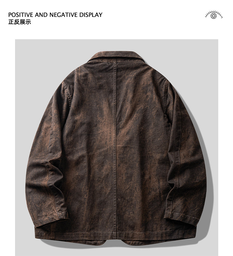 Gao Zhiya” Washed Notch-Lapel Blazer – Retro American Loose Fit Suit Jacket (Autumn 2025)