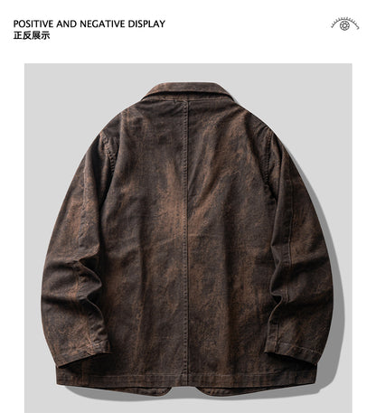 Gao Zhiya” Washed Notch-Lapel Blazer – Retro American Loose Fit Suit Jacket (Autumn 2025)