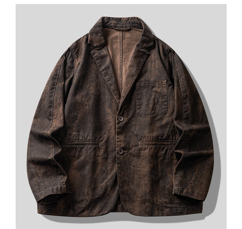 Gao Zhiya” Washed Notch-Lapel Blazer – Retro American Loose Fit Suit Jacket (Autumn 2025)