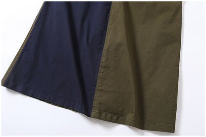 Japanese-Style Patchwork A-Line Skirt – Retro Loose Fit with Elastic Waist & Pockets
