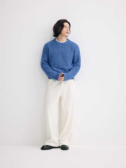 Coke Life Carpem Unisex Winter Sweater - 8% Long Camel Wool Pineapple Check Loose Crew Neck Base Top