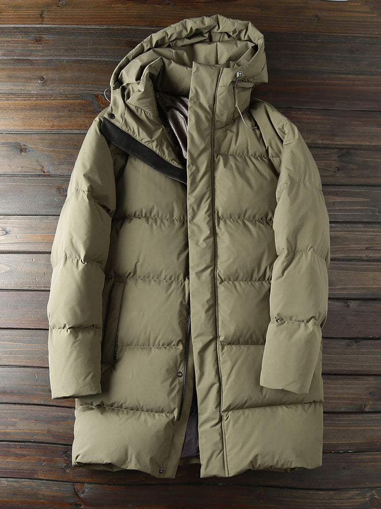 Men's Plus Size 800 Fill Power Mid-Length Down Jacket - Euro-American Style Hooded Thickened Cold-Resistant Warm Coat