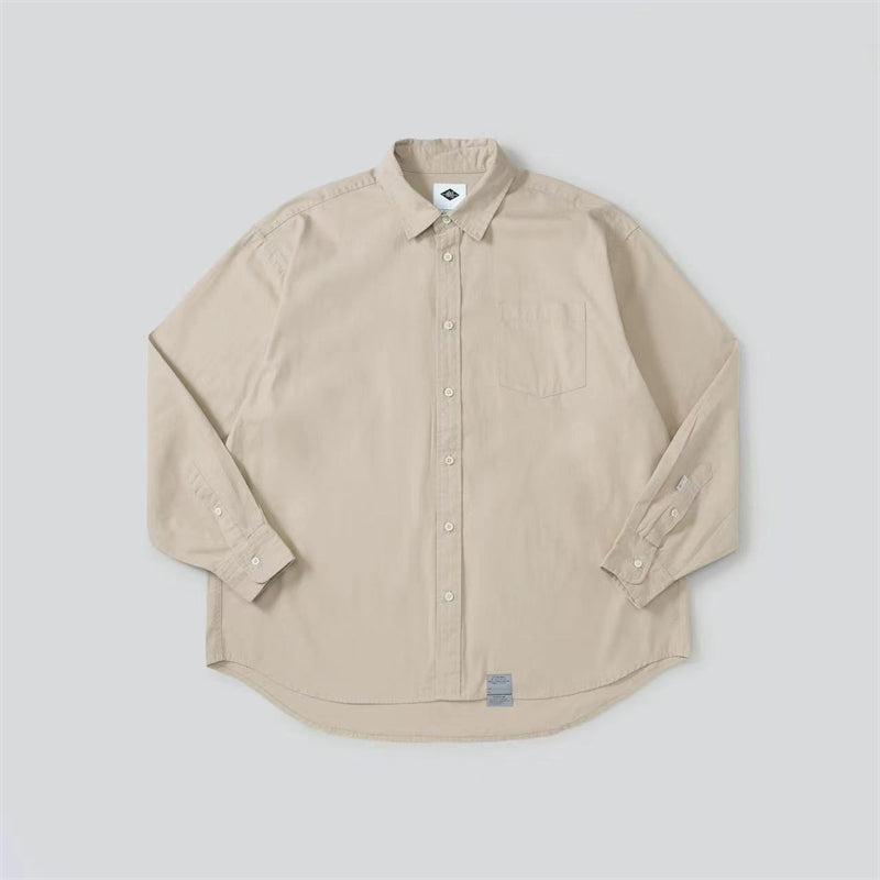 Long Sleeve Shirt Pure Cotton Japanese Style Simple Solid Color Shirt for Men