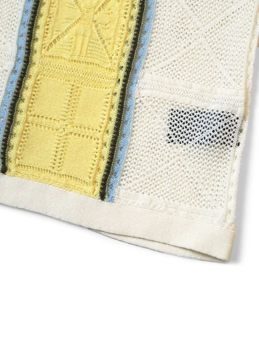 Japanese Style Hollow Knit Cuban Collar Retro Ethnic Style Short Sleeve Polo Shirt