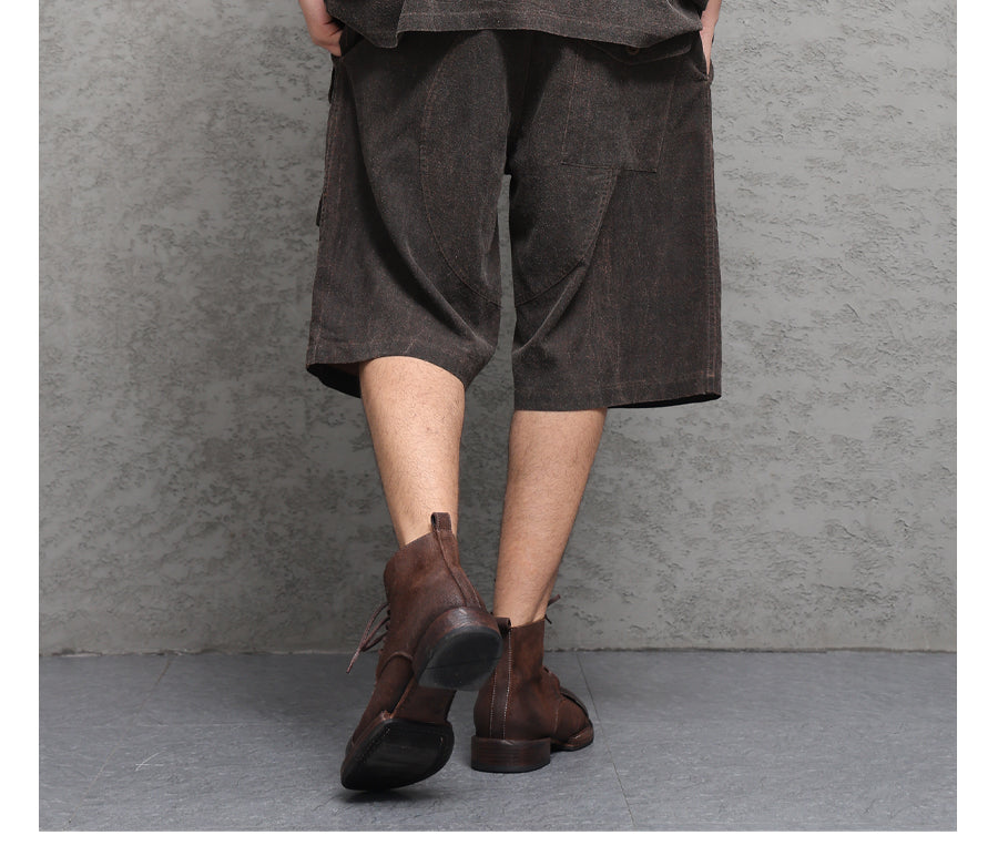 Wild Silk Cuban Collar Half Sleeve Shirt Men's Dye Yam Dyed Tussah Silk Aloha Retro Short Sleeve Shirt Summer