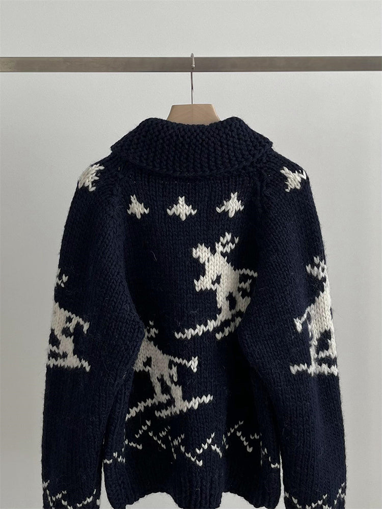 Handmade Wool Zipper Knit Sweater Coat