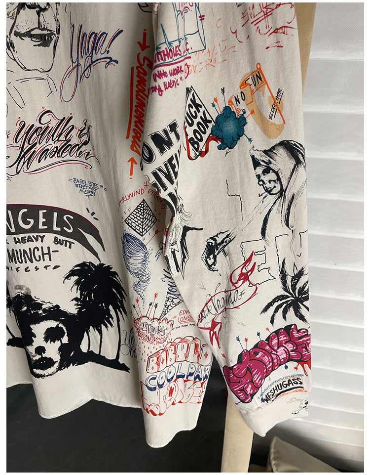 Quan Zhilong “Saint Michael” Rhinestone Graffiti Long-Sleeve Tee – Unisex Streetwear Vintage Base