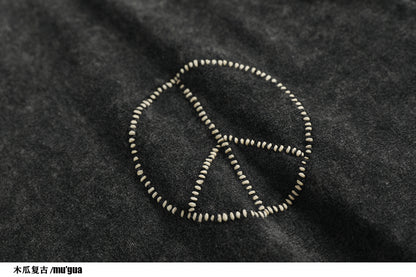 Handmade Anti-War Symbol Embroidered Heavy Cotton Tee – Unisex 270g Crewneck, Loose Fit