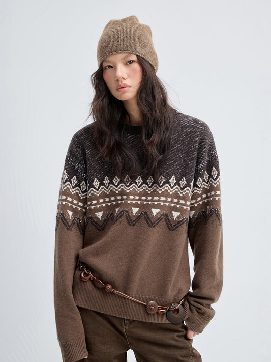 Color-Block Fair Isle Wool-Blend Sweater – Oversized Drop-Shoulder Knit (Unisex)