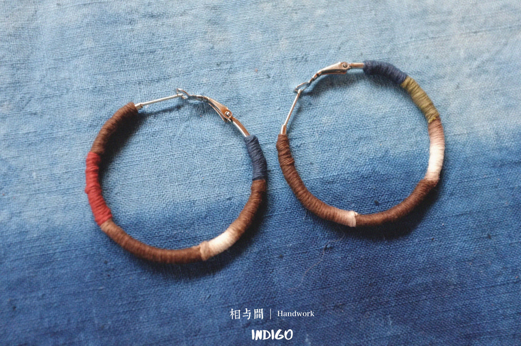 Original Earrings Persimmon Dyed Handmade Plant-Dyed Cotton Thread Niche Geometric Circle High-End Earrings