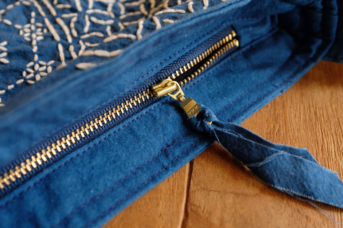 Blue and White Heavy Craft Group Flower Sashiko YKK Zipper Large Capacity Pure Handmade Blue Dyed Crossbody Bag