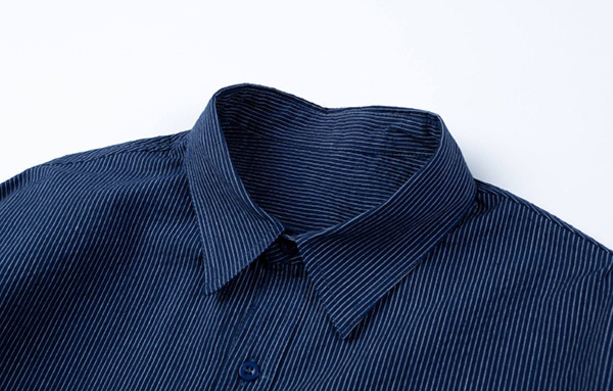 Cotton Pinstripe Shirt – Washed Navy & Relaxed Fit | Yamalinclothes