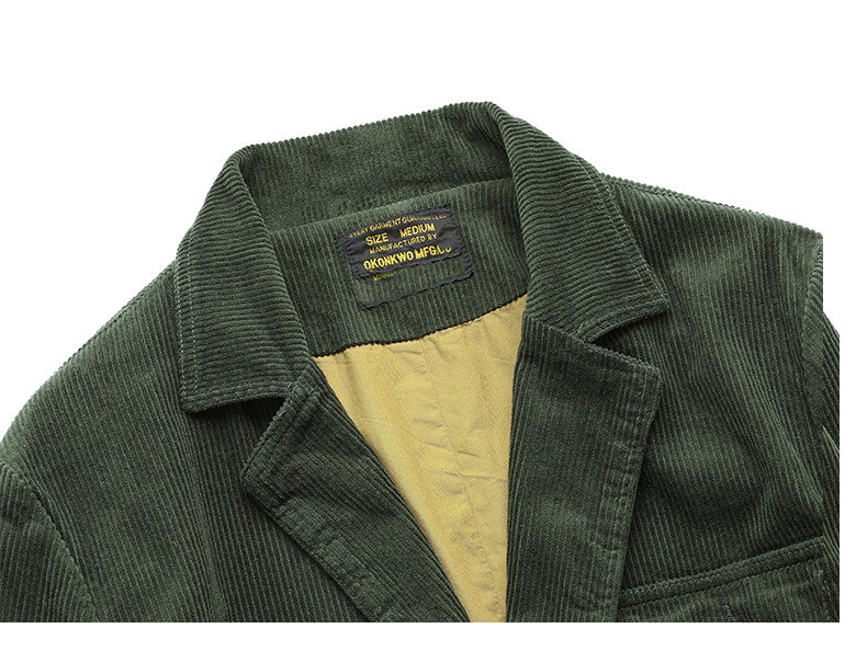 American Retro Amekaji Corduroy Safari Blazer - Casual Suit Jacket (Men)