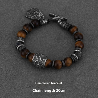 Yinshu Original Handmade &lt;Hammered&gt; Bracelet for Men Niche 999 Pure Silver Tiger Eye Stone Men's Vintage Bracelet