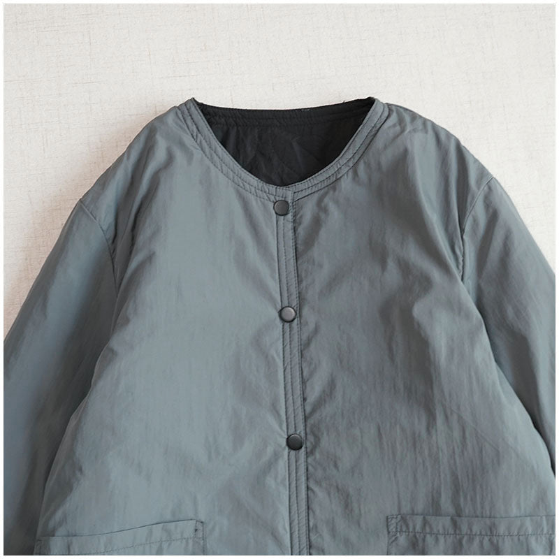 Reversible Quilted Cotton Jacket – Lightweight Loose Fit with Round Neck for Spring/Autumn