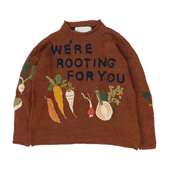 Vintage Vegetable Embroidered Knitted Sweater for Women, Melad Fashionable Versatile Loose Sweater for Women in Winter
