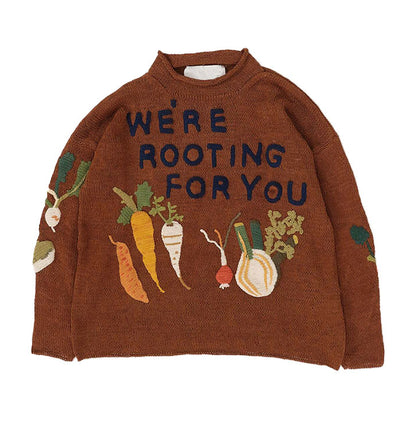 Vintage Vegetable Embroidered Knitted Sweater for Women, Melad Fashionable Versatile Loose Sweater for Women in Winter