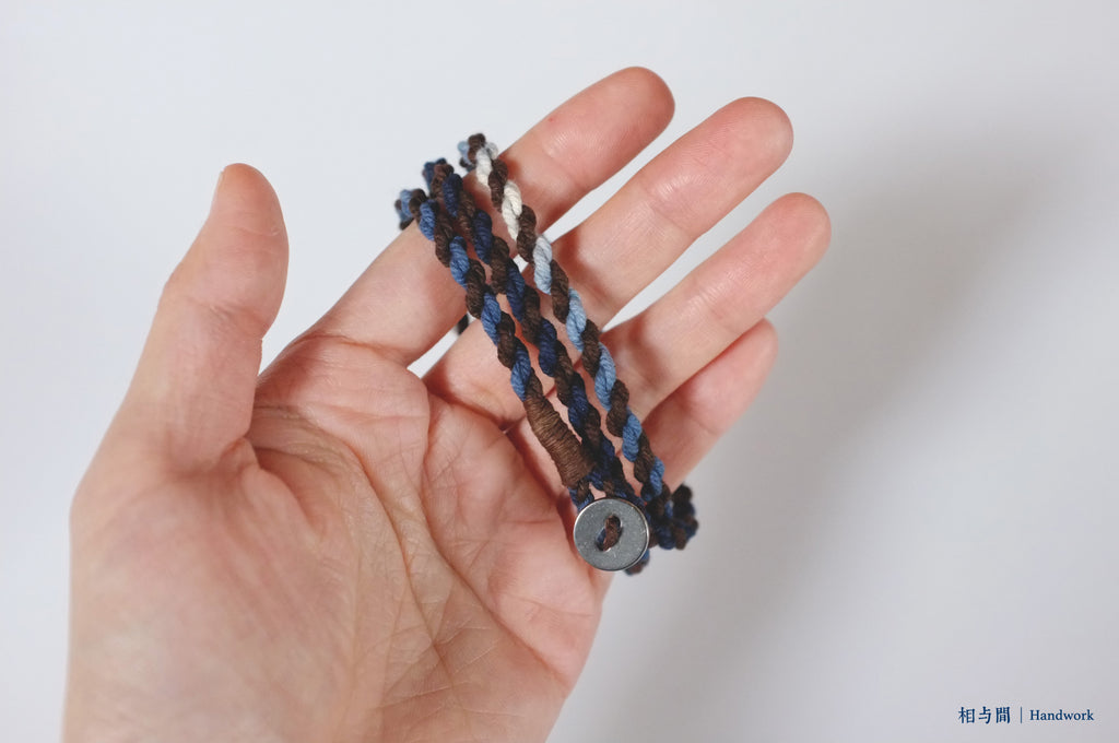 Original Four-Strand Weaving Blue Dye + Persimmon Dye Bracelet Cotton Linen Niche Couple Retro Multi-Hoop Bracelet