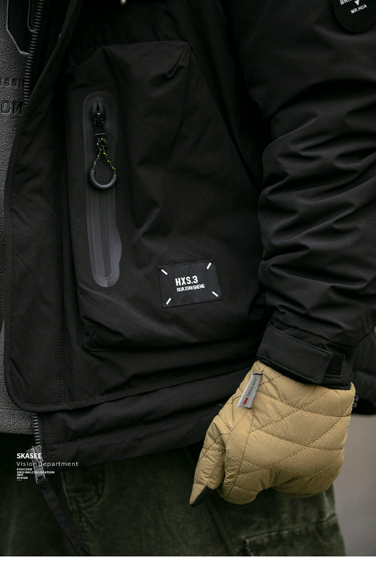 Winter Workwear Hooded Down Jacket Men's Trendy Loose Outdoor Multi-Pocket Functional 90% White Duck Down Warm Coat Trendy