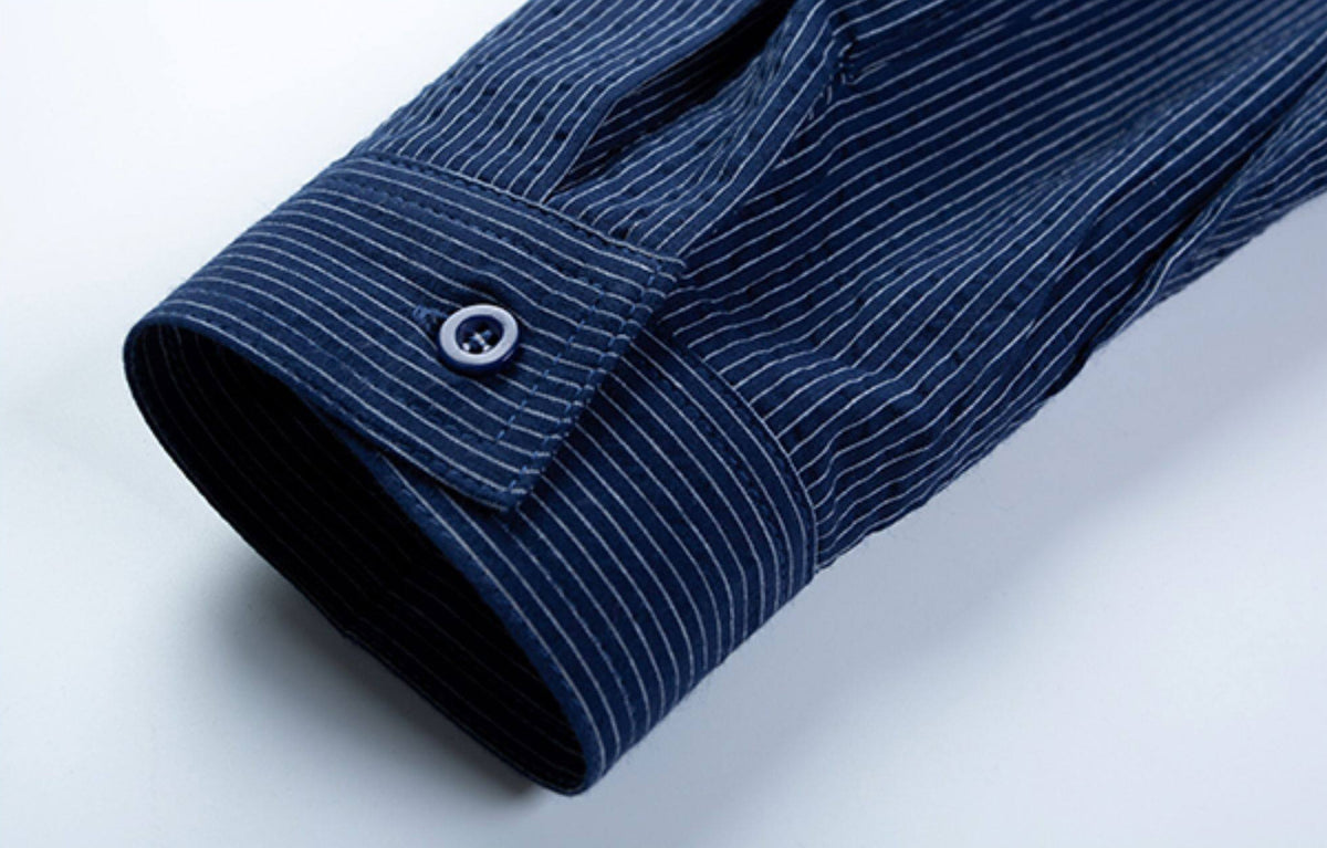 Cotton Pinstripe Shirt – Washed Navy & Relaxed Fit | Yamalinclothes