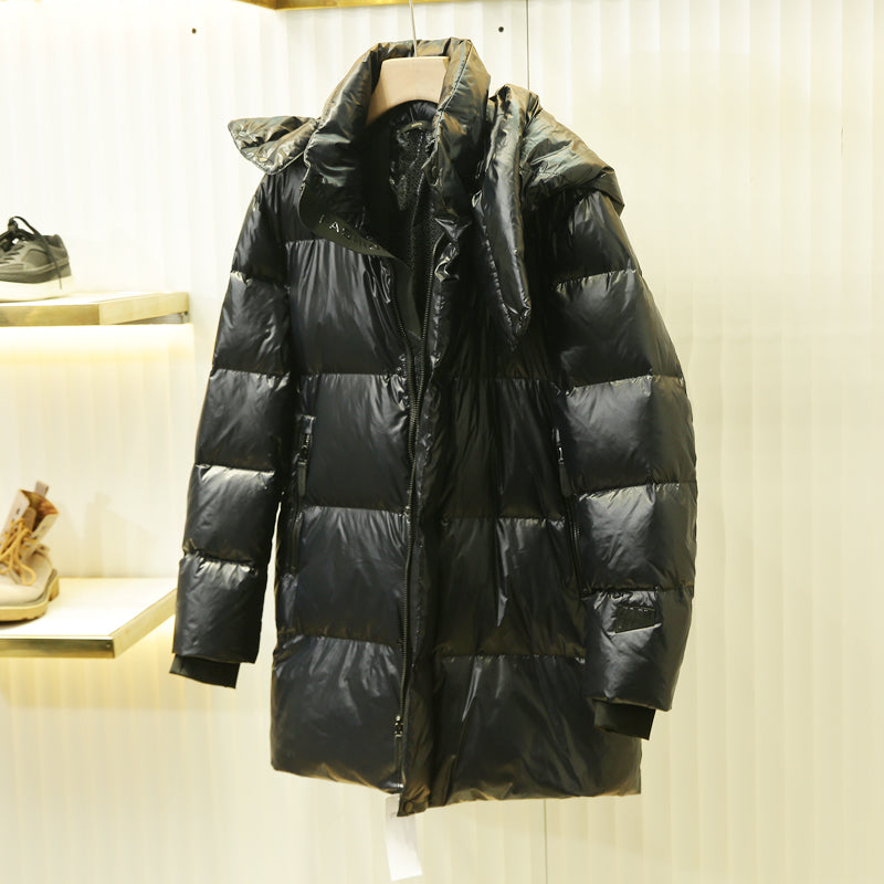 Men's Euro-American Style Mid-Length Down Jacket - 700 Fill Power Cold-Resistant Windproof Hooded Thickened Warm Coat