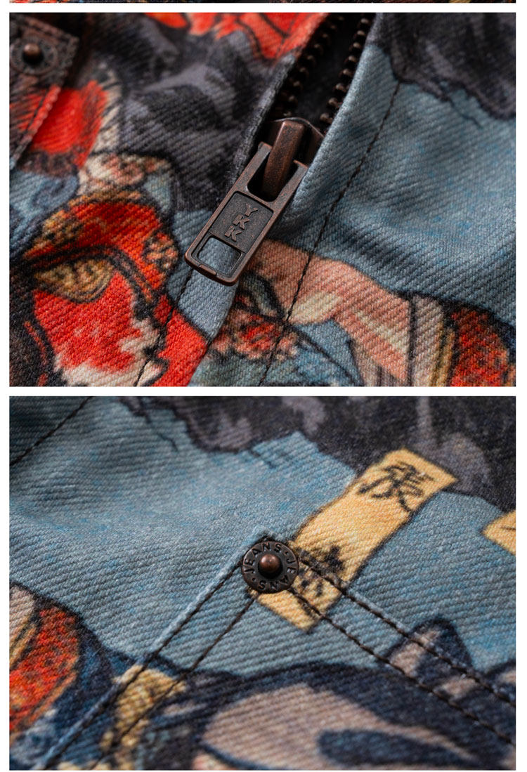 Three Kingdoms Guan Yu Print Cotton Jacket - Custom Fabric Winter Coat (Unisex)